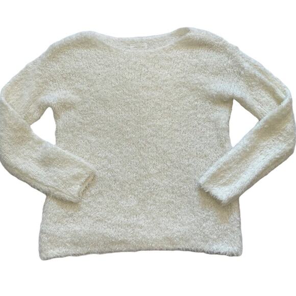 Lou & Grey Ivory Fuzzy Boatneck Wool Blend Long Sleeve Oversized Sweater, XS - Picture 1 of 9